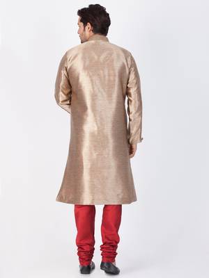Men Gold Silk Blend Sherwani Style Kurta Set 4