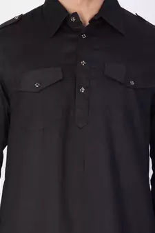 Black Cotton Blend Pathani Kurta Set