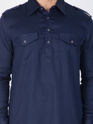 Men Blue Cotton Pathani/Khan Suit Set 2