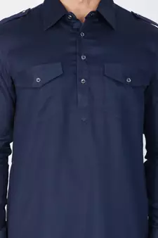 Men Blue Cotton Pathani/Khan Suit Set