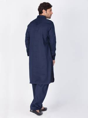 Men Blue Cotton Pathani/Khan Suit Set 4