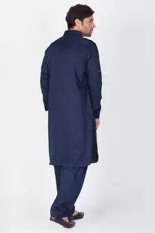 Men Blue Cotton Pathani/Khan Suit Set