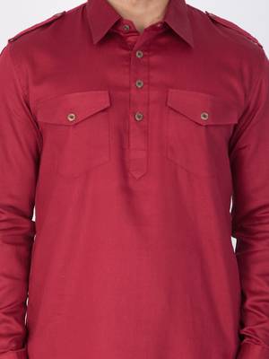 Men Maroon Cotton Pathani/Khan Suit Set 2