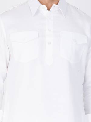 White Cotton Blend Plain Pathani Kurta Pajama For  2