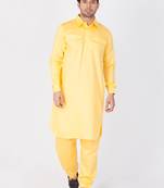 Men Yellow Cotton Pathani/Khan Suit Set