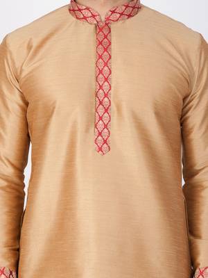 Men Gold Cotton Silk Kurta And Pyjama Set 3