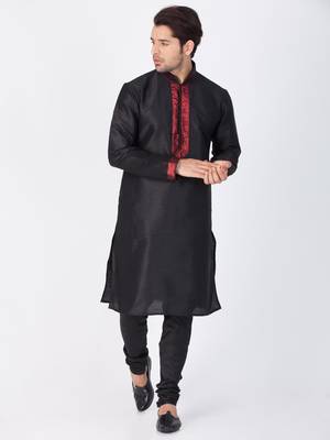 Men Black Cotton Silk Kurta And Pyjama Set 1