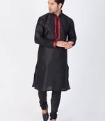 Men Black Cotton Silk Kurta And Pyjama Set