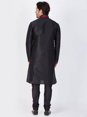 Men Black Cotton Silk Kurta And Pyjama Set 4