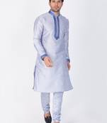 Men Light Blue Cotton Silk Kurta And Pyjama Set