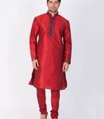Men Maroon Cotton Silk Kurta And Pyjama Set