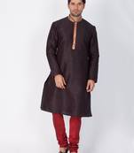 Men Black Cotton Silk Kurta And Pyjama Set