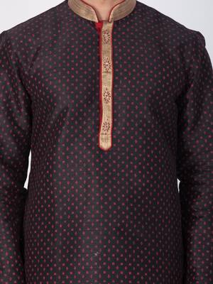 Men Black Cotton Silk Kurta And Pyjama Set 2