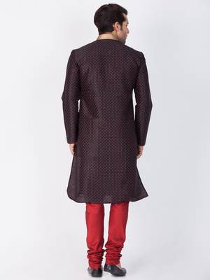 Men Black Cotton Silk Kurta And Pyjama Set 4