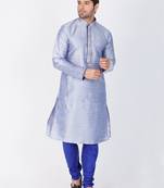 Men Light Blue Cotton Silk Kurta And Pyjama Set