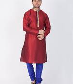Men Maroon Cotton Silk Kurta And Pyjama Set