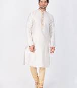 Men White Cotton Silk Kurta And Pyjama Set