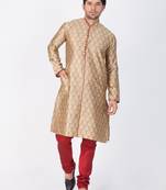Men Beige Cotton Silk Kurta And Pyjama Set