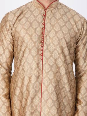 Men Beige Cotton Silk Kurta And Pyjama Set 2