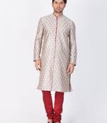 Men Grey Cotton Silk Kurta And Pyjama Set