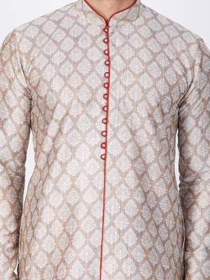 Men Grey Cotton Silk Kurta And Pyjama Set 2