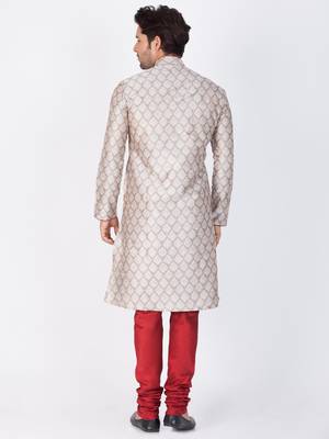 Men Grey Cotton Silk Kurta And Pyjama Set 4