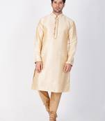 Men Gold Cotton Silk Kurta And Pyjama Set