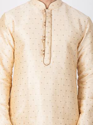Men Gold Cotton Silk Kurta And Pyjama Set 3