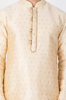 Men Gold Cotton Silk Kurta And Pyjama Set