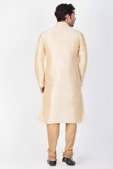 Men Gold Cotton Silk Kurta And Pyjama Set