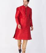 Men Maroon Cotton Silk Kurta And Pyjama Set