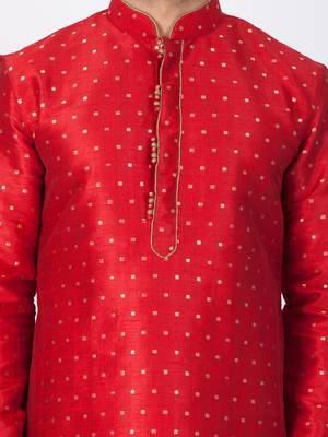 Men Maroon Cotton Silk Kurta And Pyjama Set 2