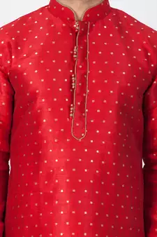 Men Maroon Cotton Silk Kurta And Pyjama Set