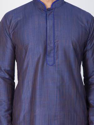 Men Blue Cotton Silk Kurta And Pyjama Set 2