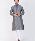 Men Grey Cotton Silk Kurta And Pyjama Set