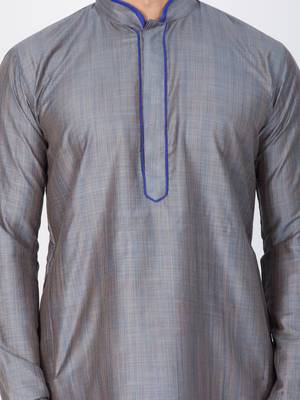 Men Grey Cotton Silk Kurta And Pyjama Set 2