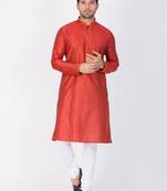 Men Maroon Cotton Silk Kurta And Pyjama Set