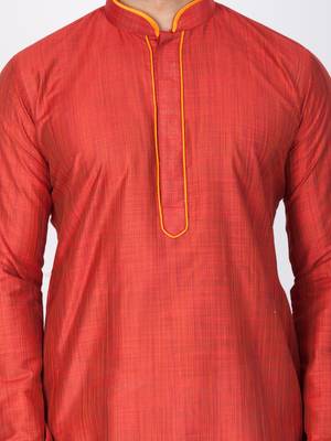 Men Maroon Cotton Silk Kurta And Pyjama Set 2