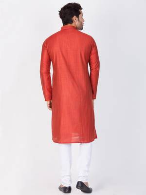 Men Maroon Cotton Silk Kurta And Pyjama Set 4