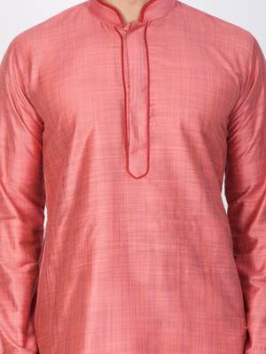 Men Pink Cotton Silk Kurta And Pyjama Set 2