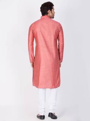 Men Pink Cotton Silk Kurta And Pyjama Set 4