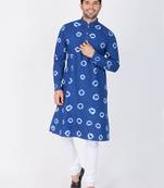 Men Blue Cotton Kurta And Pyjama Set