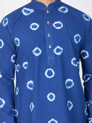 Men Blue Cotton Kurta And Pyjama Set 2