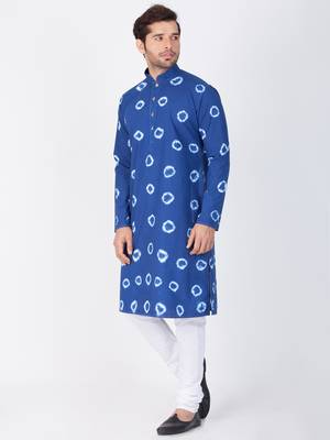 Men Blue Cotton Kurta And Pyjama Set 3