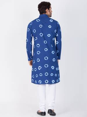 Men Blue Cotton Kurta And Pyjama Set 4