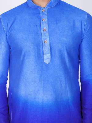 Men Blue Cotton Silk Kurta And Pyjama Set 2