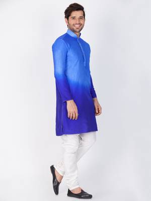 Men Blue Cotton Silk Kurta And Pyjama Set 3