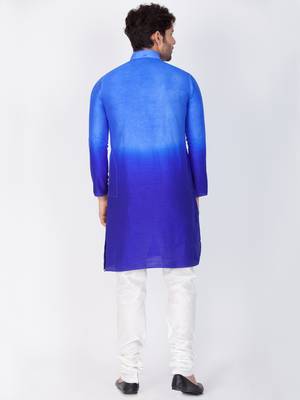 Men Blue Cotton Silk Kurta And Pyjama Set 4