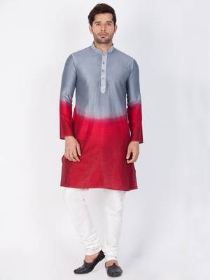 Men Grey Cotton Silk Kurta And Pyjama Set 1