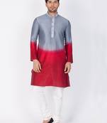 Men Grey Cotton Silk Kurta And Pyjama Set